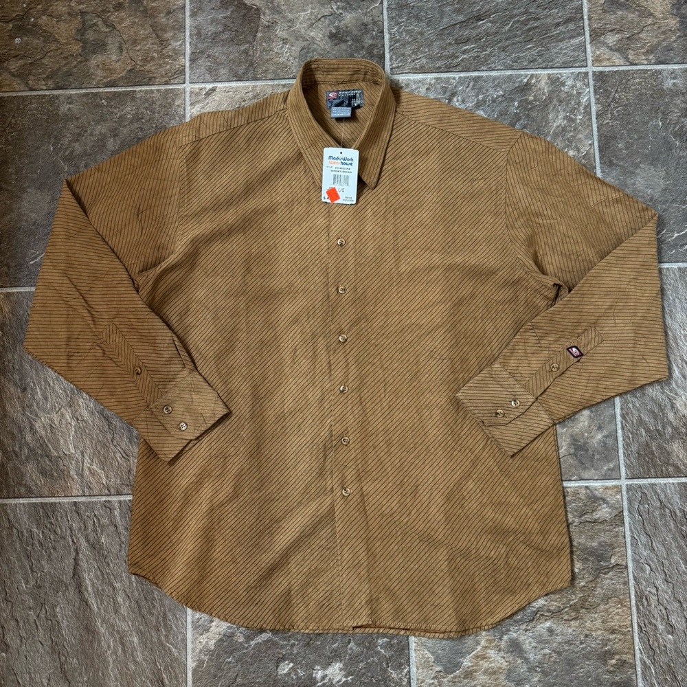 Point Zero Tan Black Pen Hexagon Pattern Mens Long Sleeve Shirt L